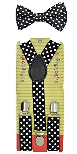Kids Children Babies "Black" Polkadot Suspender & Bow tie Set
