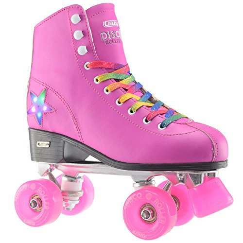 Crazy Skates Disco Roller Skate with LED Light Up Flashing Star (Pink, Eu40 / US M7.5-L8.5)