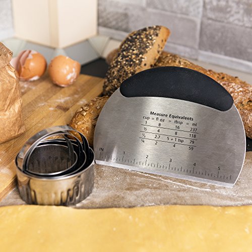 KiTheea Stainless Steel Dough Cutter – Bench Scraper and Pastry Cutter – Dough Scraper - Perfect as a Chooping Knife and Bowl Scraper Tool – Circle Cookie Cutters – Ebook Bonus