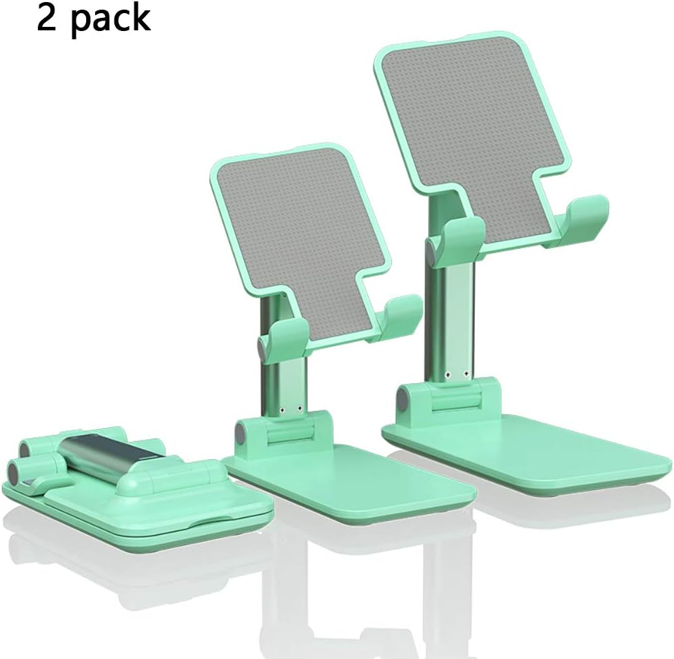 Foldable Cell Phone Stand, Angle Height Adjustable Desktop Phone Holder Cradle Dock Compatible with Mobile Phone/iPad/Kindle/Tablet (Mint Green(2 pack))