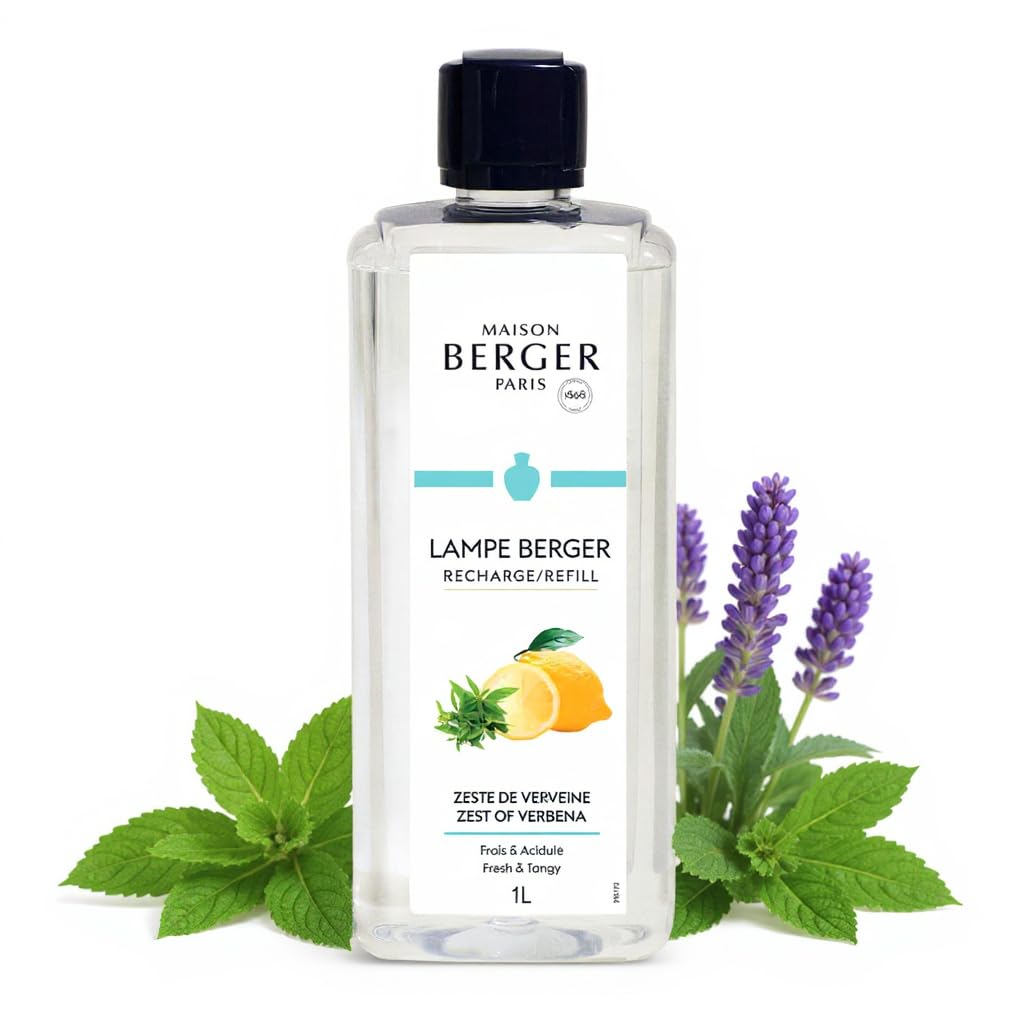 MAISON BERGER Zest of Verbena Lamp Berger Fragrance Refill, 1 Liter – 2-in-1 Catalytic System, Neutralizes Odours Then Diffuses Fragrance, Vibrant Verbena with Lemon Peel and Aromatic Greens