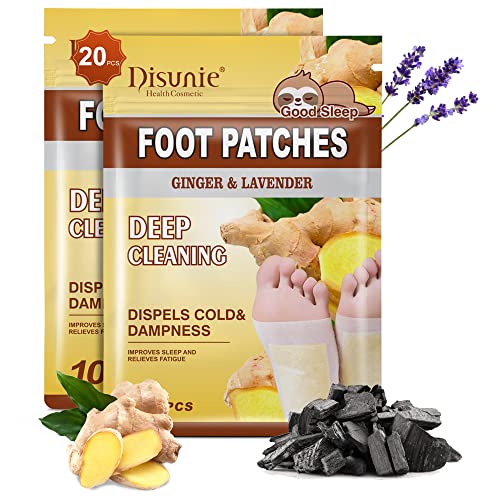 Disunie Foot Pads, Natural Deep Cleansing Foot Pads, Ginger Foot Pads Lavender Foot Patches for Pain & Stress Relief and Improve Sleep for Foot Care, 20 Pcs