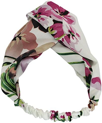 BaiX Women's Fashion Printed Twisted Wide Headband Stretch Hairbands White