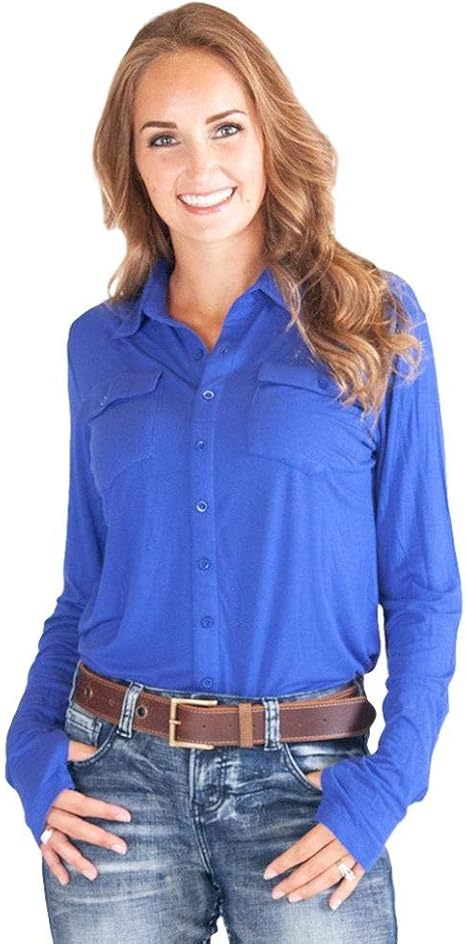 Cowgirl Tuff Western Shirt Womens L/S Sport Jersey Blue ET0055 at Amazon Womenâs Clothing store