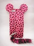 3D ear pink Leopard with tail Fur Plush cute Case Cover Shell skin for ZTE zmax Z970