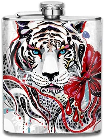 FGRYGF White Tiger Illustrations Fashion Portable Stainless Steel Hip Flask Whiskey Bottle for Men and Women 7 Oz