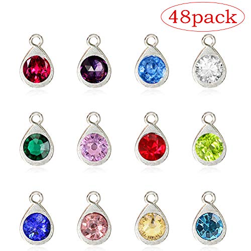 LONG TAO 48 Pcs Water Drop Crystal Beads Charms Pendants Jewelry Findings for DIY Jewelry Making Necklace Bracelet (12 Colors)