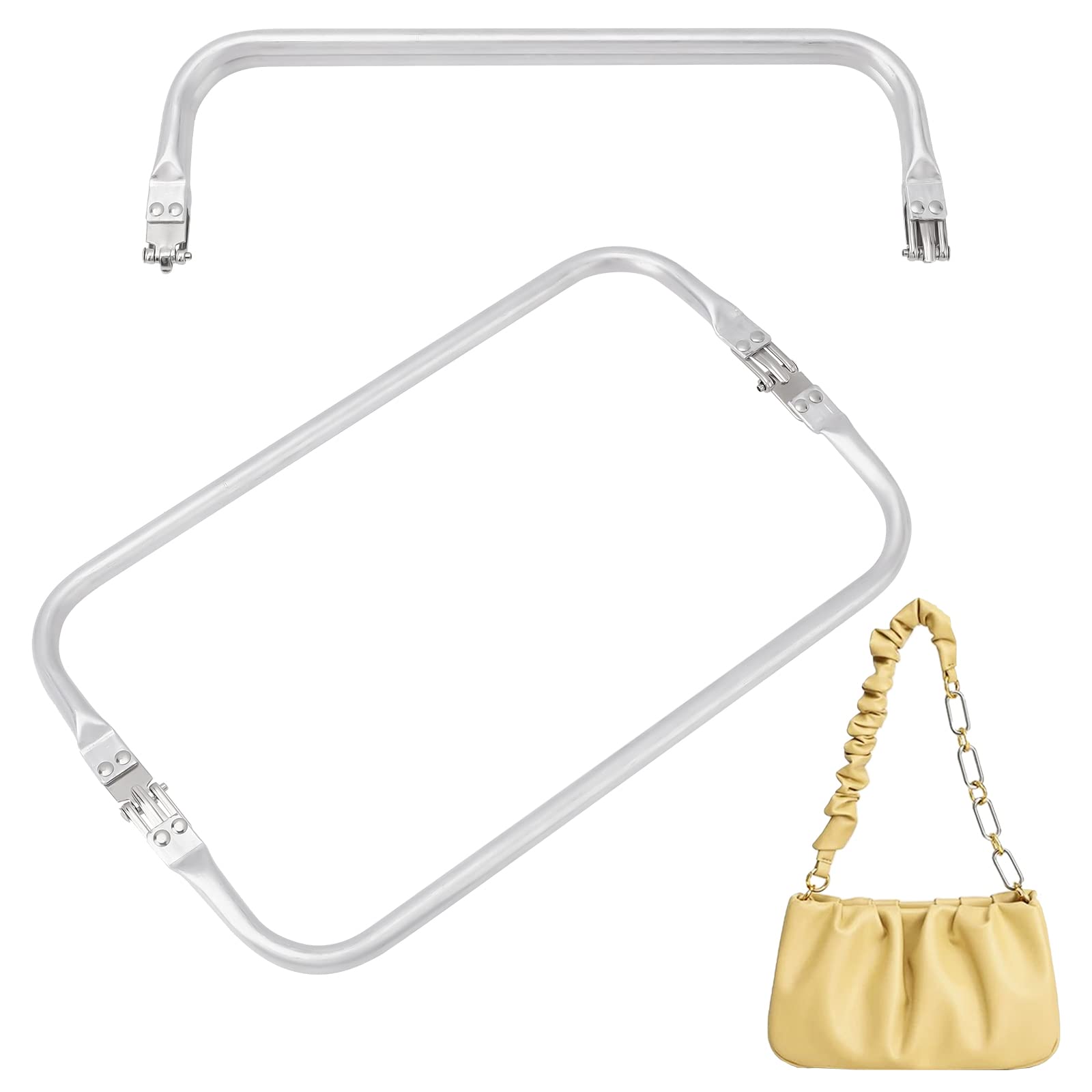 CHGCRAFT 2Pcs Metal Purse Frame Handle Kiss Clasp U-Shaped Aluminium Purse Closure Aluminum Tubular Internal Hinge Bag Frame Rectangle Clutch Frame for DIY Pouch Dumpling Bag, 9.5x30x2cm