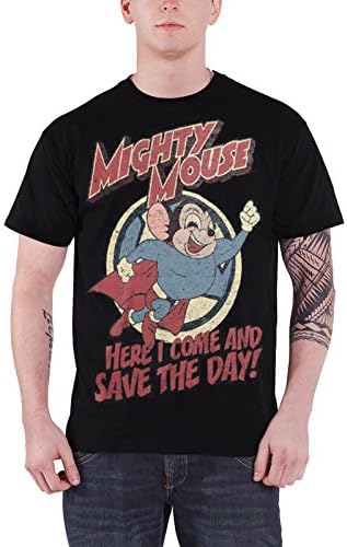 Mighty Mouse T Shirt Here I Come To Save The Day Logo Official Mens Black