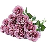 LVEFIT Artificial Rose Flower Artificial Flowers Flower with Long Stem Silk Roses Bouquet for Wedding Bridal Shower Party Home Decoration (Mauve, 12 Pcs)