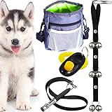 AMZpets Puppy Training Set 4 Essential Tools // Dog clicker // Doorbells for Potty Training // Ultrasonic Whistle for Teaching Commands // Pouch for Training Snacks with Poop Bag Dispenser