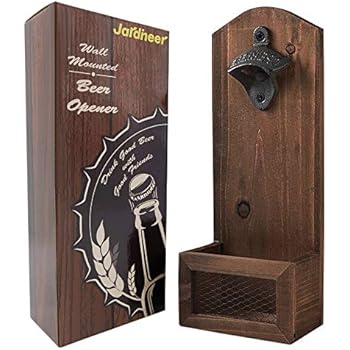 Jardineer Bar Beer Opener Wall Mounted, Beer Bottle Opener with Cap Catcher, Wood Bottle Opener Wall Mounted Vintage, Beer Gifts for Men and Beer Lovers, Pub, Kitchen, Patio and Cabin
