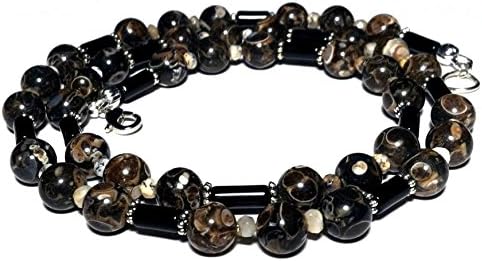 Turritella fossil agate, opal and onyx necklace; Natural gemstone beaded necklace; Brownish-blackish multi-color necklace; Handmade in Washington State;