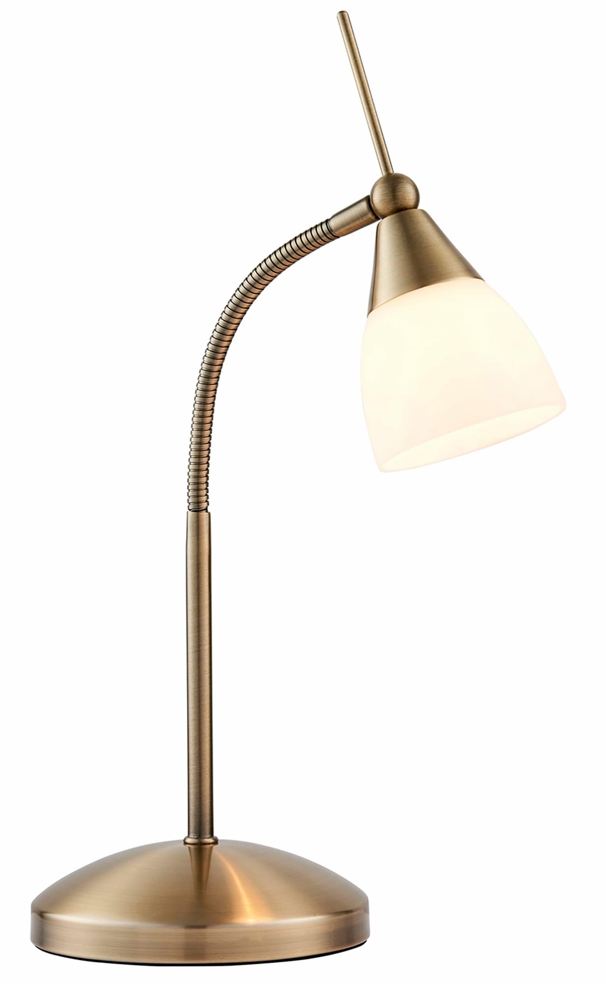 National Lighting Bedside Table Touch Lamp - Night Light with Touch Control - Gooseneck Desk Lamp with Opal Glass Light Shade - Decorative Lamp for Bedroom – Antique Brass - G9