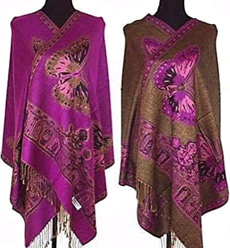 Women's Double-Side Butterfly Peacock Pashmina Scarf Wrap Shawl Cape