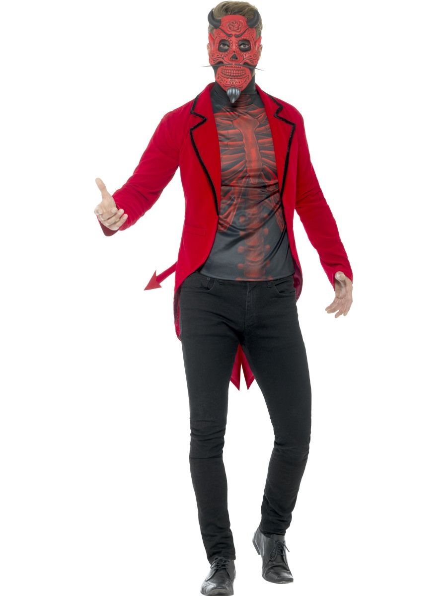 Smiffys Day of the Dead Devil Costume, Red with Jacket, Top & EVA Mask, Mexican Day of The Dead/Sugar Fancy Dress, Devil Dress Up Costumes