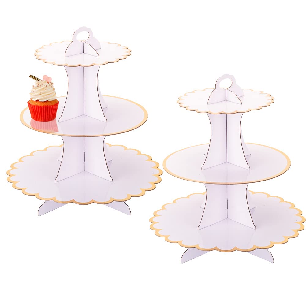 Photo 1 of MRPAPA White Tiered Cupcake Stand 2 Pack, 3 Tier Serving Tray for Party Decor, Cup Cake Tower Holder for 24 Cupcakes, Dessert Holder for for Birthday Graduation Baby Shower Tea Party (White)