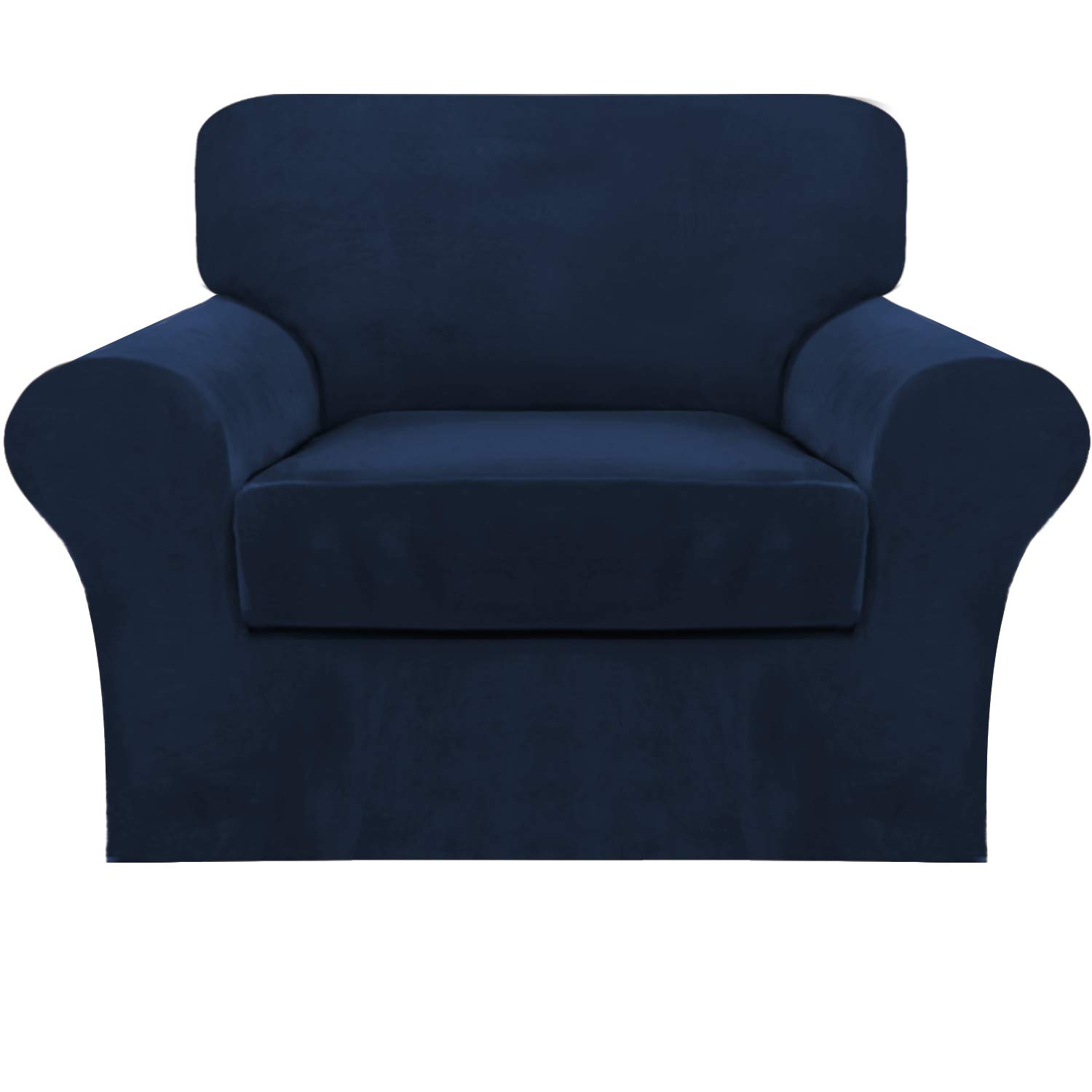 Photo 1 of FantasDecor 2 Piece Chair Sofa Covers Velvet for Living Room Slipcovers with Individual Cushion Elastic Furniture Protector for Pets, Machine Washable (Armchair, Navy)