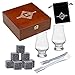 Whiskey Stones and Whiskey Glass Gift Boxed Set - 8 Granite Chilling Whisky Rocks + 2 Crystal Glasses in Wooden Box - Great Gift for Father's Day, Dad's Birthday or Anytime For Dad