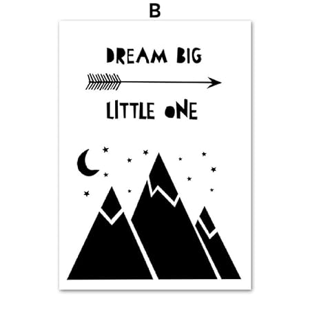 Dessin Animé Noir Blanc Montagne Tente Flèche étoile Mur Art