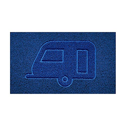 Nicoman Embossed Spaghetti Door Mat Dirt-Trapper Jet-Washable Doormat 70x43cm (Blue, CARAVAN Shape) - Use Indoor or Sheltered Outdoor