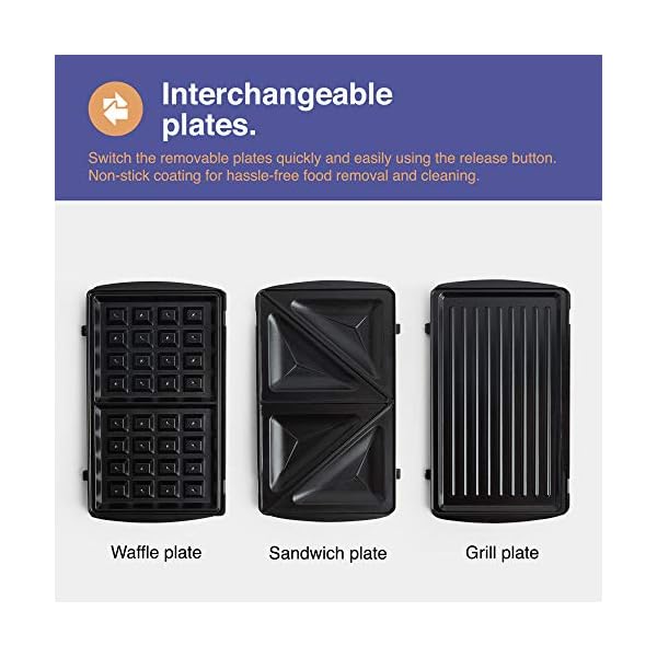 VonShef-3-in-1-Sandwich-Toaster-Waffle-Maker-Grill-Dual-Plate-Press-for-Toasties-Paninis-Snacks-Easy-to-Use-Clean-Non-Stick-Interchangeable-Plates-Compact-Portable-Size--Black-700W VonShef Waffle Maker 3 in 1 – Sandwich Toaster, Panini Press, Waffle Iron with Non-Stick Easy Clean Removable Plates…