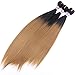 Silky Straight Synthetic Hair Weave 3 Bundles Two Tone Ombre Color T1/27 Heat Resistant Fiber Hair Extensions (16
