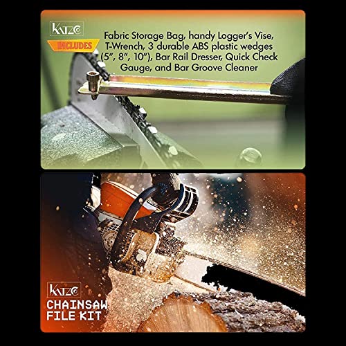 Katzco Chainsaw Sharpener File Kit Contains 5/32, 3/16, and 7/32 Inch Files, Wood Handle