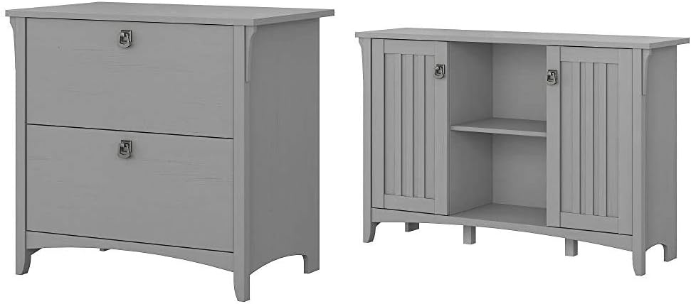 Bush Furniture Salinas Lateral File Cabinet in Cape Cod Gray & Accent Storage Cabinet with Doors, Cape Cod Gray