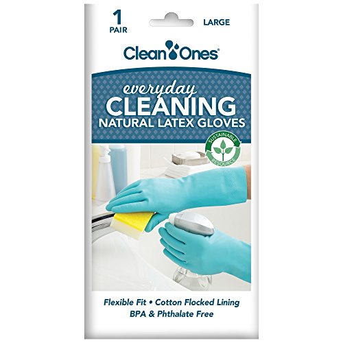 Clean Ones, 513177 everyday cleaning, Large Natural Latex, Soft Cotton Flock Lining, Cross Wave Non-Slip Grip Gloves, (L)