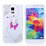 Bestonline Series Handmade Bling 3D Double Butterfly with Silver Rhinestone Flower Hard Case Cover for Samsung Galaxy S5 i9600 Transparent