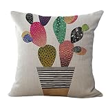 ChezMax Color Cactus Pattern Cushion Cover Cotton Linen Pillowslip Square Decorative Throw Pillow Case 18 X 18''