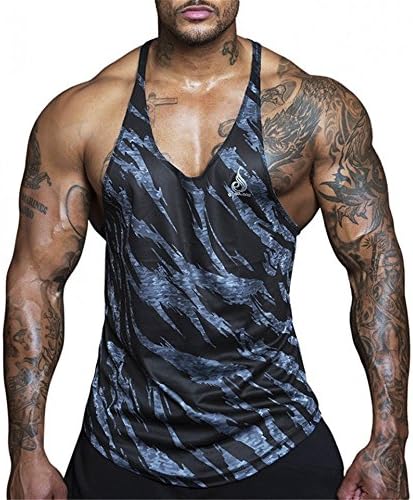 Quick Dry Men's Camouflage Bodybuilding Tank Top Gym Singlet Fitness Sport Vest (Blue 1, L)
