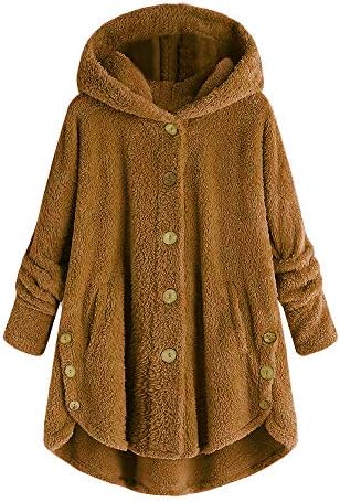 Clearance Sale Fluffy Fleece Winter Coat Plus Size,Women Warm Button Parka Hooded Pullover Sweater