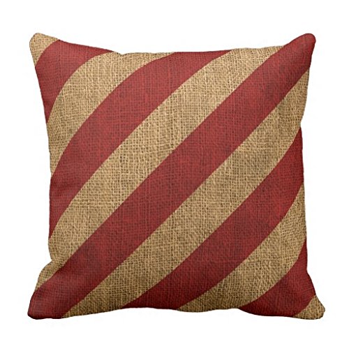 Nautical Stripes in Rustic Red Throw Pillow case cushion cover for bed 18x18 canvas