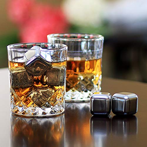 Whiskey Stones Gift Set - Set Of 8 Stainless Steel Beverage Chilling Rocks Scotch Bourbon Glasses Ic - //coolthings.us