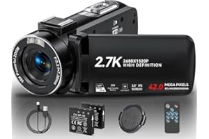 OLESIT Camcorder Video Camera 2.7K Full HD 42MP Camcorder for YouTube 3.0 Inch IPS Screen Vlogging Camera 16X Digital Video Camera Recorder with Remote Control, Lens Cap and 2 Batteries