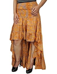 Womens Alexa Gypsy Fairy Skirt Hi Low Recycled Sari Free Falling Twirling Ruffle Skirts