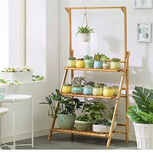 3-Tier Bamboo Hanging Plant Stand Planter Shelves, Flower Pot Organizer Storage Rack Display Shelving,Potted Holder Garden Rack Decorative Stand Unit Holder for Indoor Outdoor,27.6×15.7×37.8in