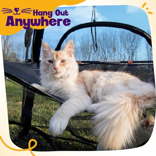 Rywell 2-Tier Catio Outdoor Cat Enclosure, 44x44x37in Pop Up Catio with Windows, Weatherproof Sunshade, Foldable Outdoor Cat Enclosure for Patio, Balcony(Within Carry Bag & Ground Stakes)