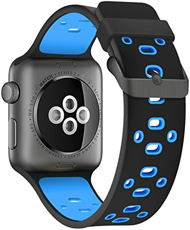 Rykimte Watch Band Soft Silicone Double color Breathable Band Sport Style Replacement Strap Wristband with Adjustable Buckle For Apple Watch iWatch For lady woman girl man boy ( Black blue 42mm )