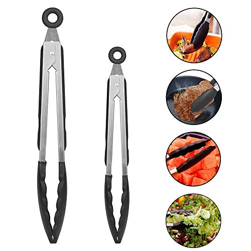 DRAGONN Premium Set of 12-inch and 9-inch Stainless-Steel Locking Kitchen Tongs, Set of 2 - Sturdy, Heavy Duty Tong Set - Great for Cooking, Grilling, and Barbecue (BBQ) (Black) - Thumbnail 5