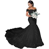 Fanciest Women's Lace Mermaid Wedding Dresses for Bride Long Off Shoulder Bridal Gowns for Women