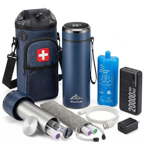 INSUCOOLER - Funda de Viaje con Enfriador de Insulina, Aprobada por TSA, Refrigeración 48H para 3-7 Bolígrafos, Enfriador de Medicamentos para Viajes, Pantalla Digital de Temperatura