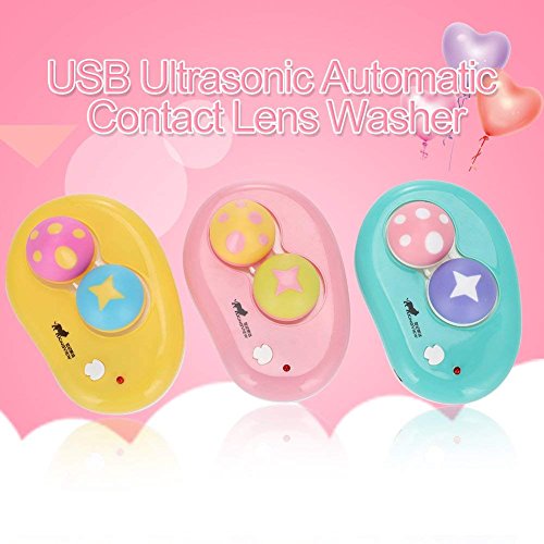 Automatic Contact Lens Washer Cleaner Case Contact Lens Container Cute Mashroom, USB Charge(Yellow)