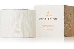 Thymes Frasier Fir Candle - Gilded Collection - Wood Grain Ceramic Design with 24-Karate Gold Rim - Mountain Fresh Fragrance - Elegant Winter Candle Scents - Gifts for Women & Men (Petite, 6 oz)
