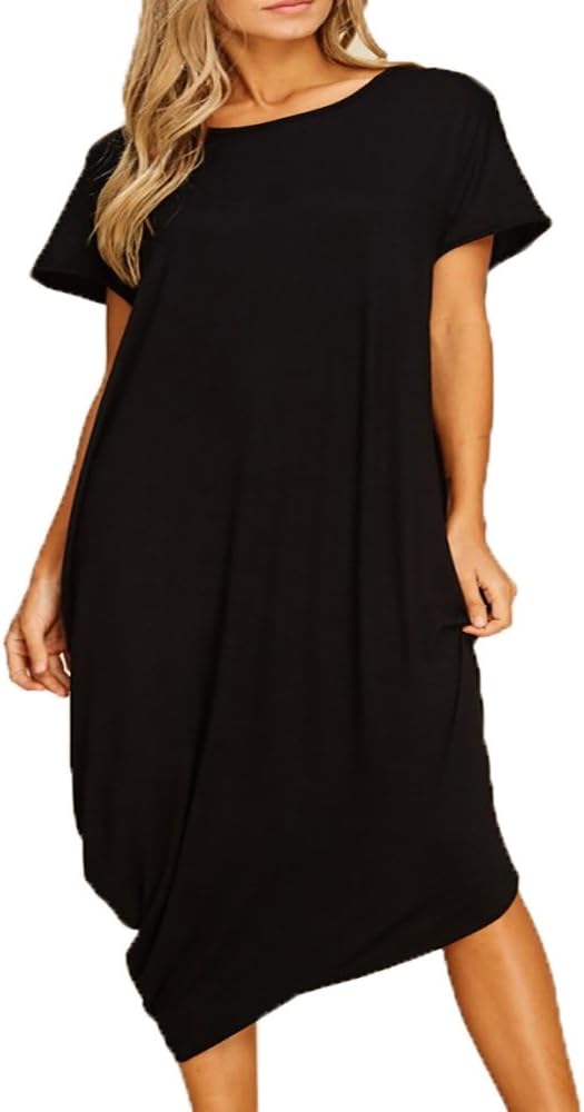 Ofenbuy Womens Plus Size Summer Dresses Short Sleeve Boat Neck Loose Casual Midi Dress