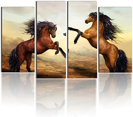 Chenxi Global Modern Oil Paintings Steed Wall Art Decor Poster Artwork 4 pcs Canvas Prints Picture Marvellous Scenery for Home Office Decor (Large Size)