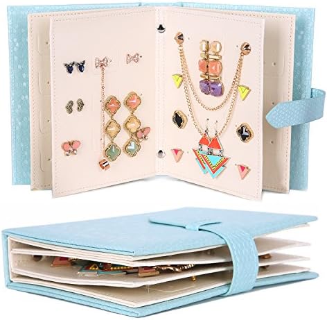 TC Collection Earrings Holder Jewelry Storage Box Ear Studs Organizer Portable for Travel Display Case Girls Lady Girlfriend Gift PU Leather Book Design Capable for 42 Pairs of Ear Rings (Blue)