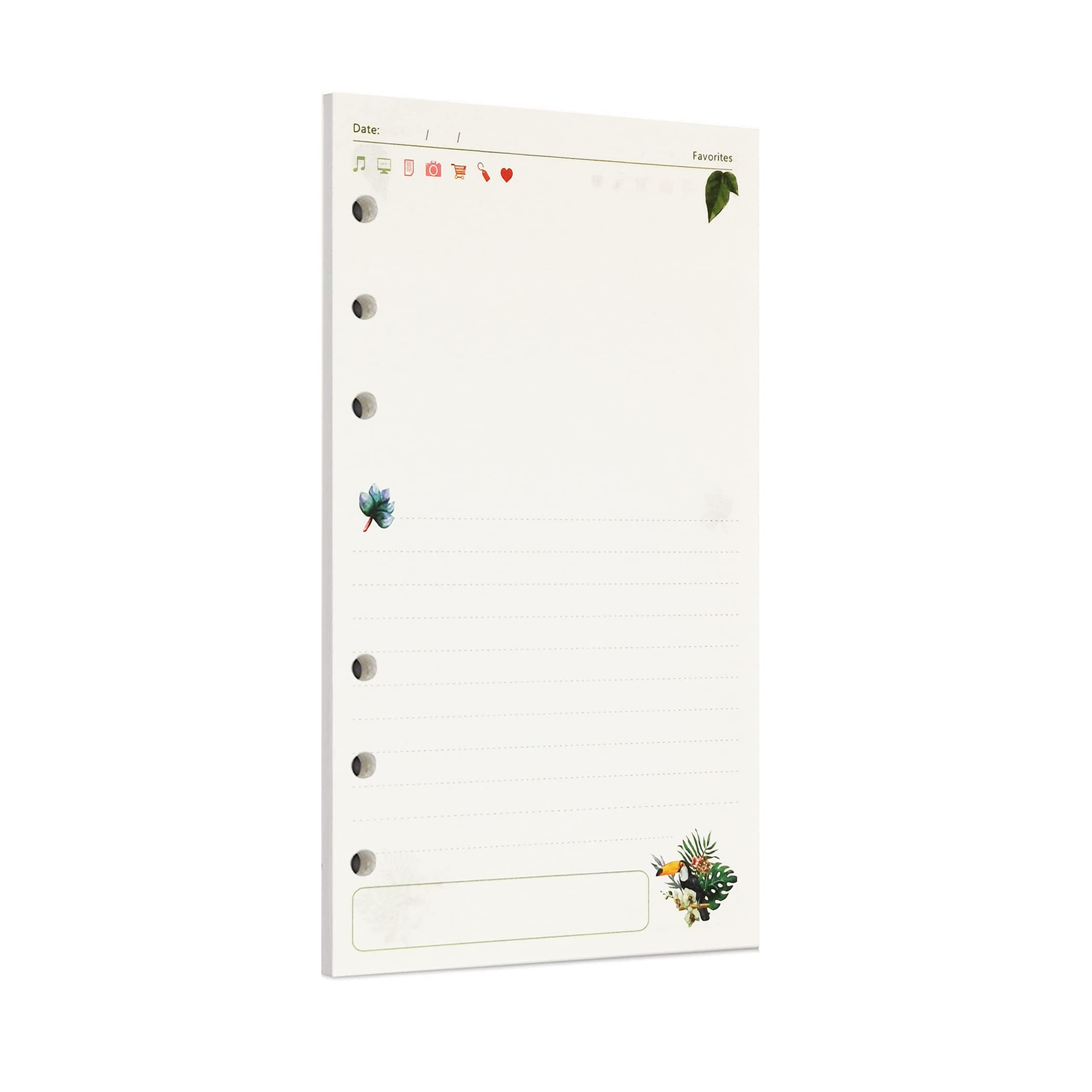 Zelten 45 Sheets 90 Pages Colorful Loose Leaf Punched Paper Refills Paper for 6 Hole Binder Personal Organizer Diary Notebook Refillable Planner (A6, Rainforest Diary)